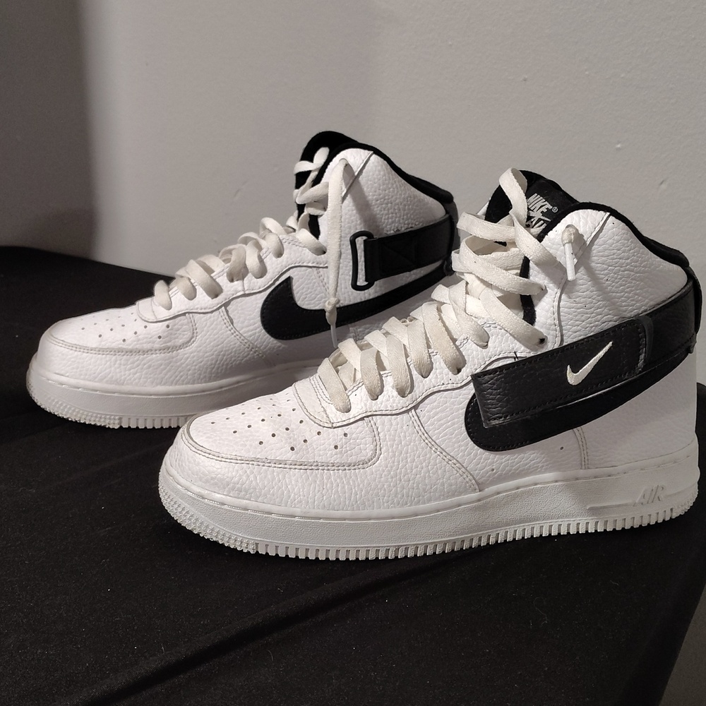 Nike White and Black High-Top Swoosh Strap Sneaker